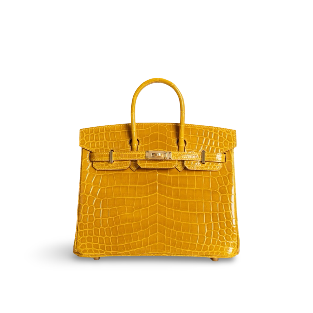 BIRKIN 25 SHINY NILOTICUS CROCODILE LEATHER JAUNE AMBRE WITH GOLD HARDWARE (GHW)