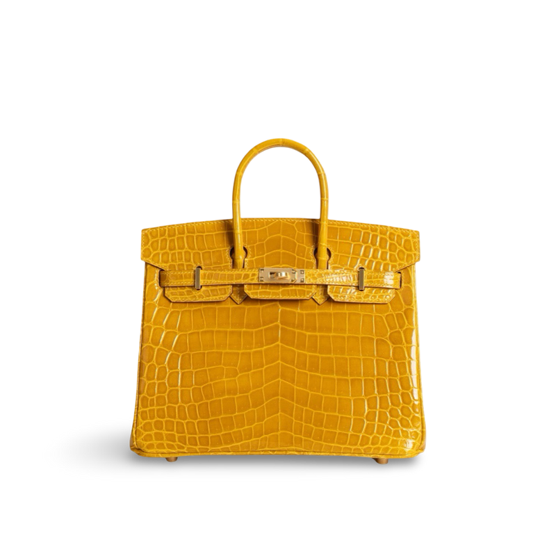 BIRKIN 25 SHINY NILOTICUS CROCODILE LEATHER JAUNE AMBRE WITH GOLD HARDWARE (GHW)