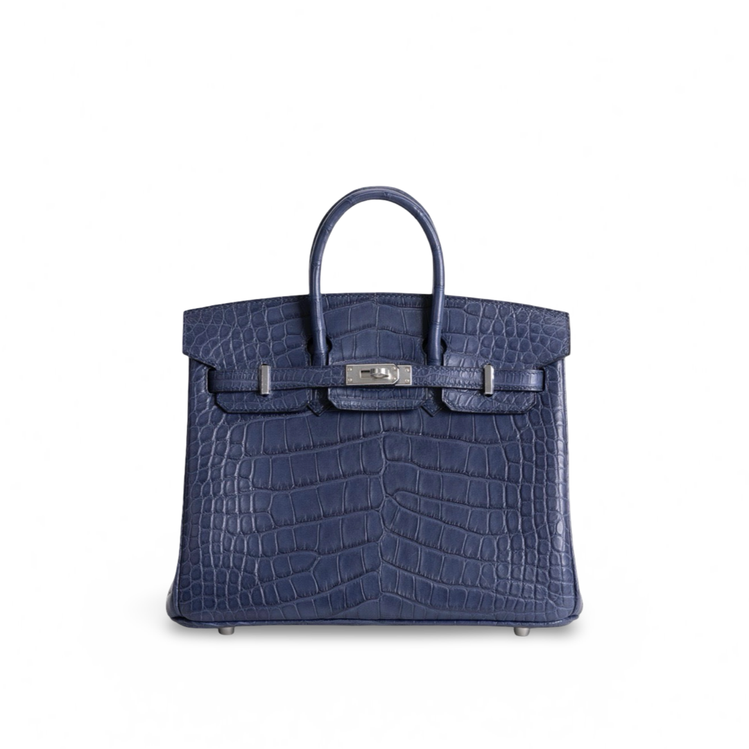 BIRKIN 25 MATTE MISSISSIPPIENSIS ALLIGATOR LEATHER BLEU DE MALTE WITH PALLADIUM HARDWARE (PHW)