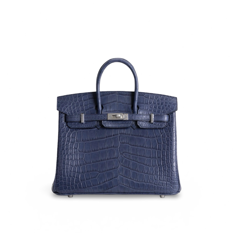BIRKIN 25 MATTE MISSISSIPPIENSIS ALLIGATOR LEATHER BLEU DE MALTE WITH PALLADIUM HARDWARE (PHW)