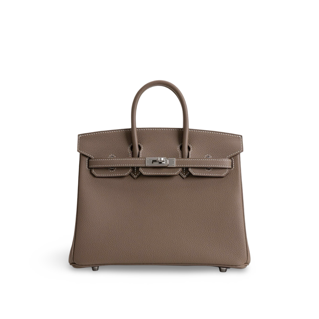 BIRKIN 25 TOGO LEATHER ETOUPE WITH PALLADIUM HARDWARE (PHW)
