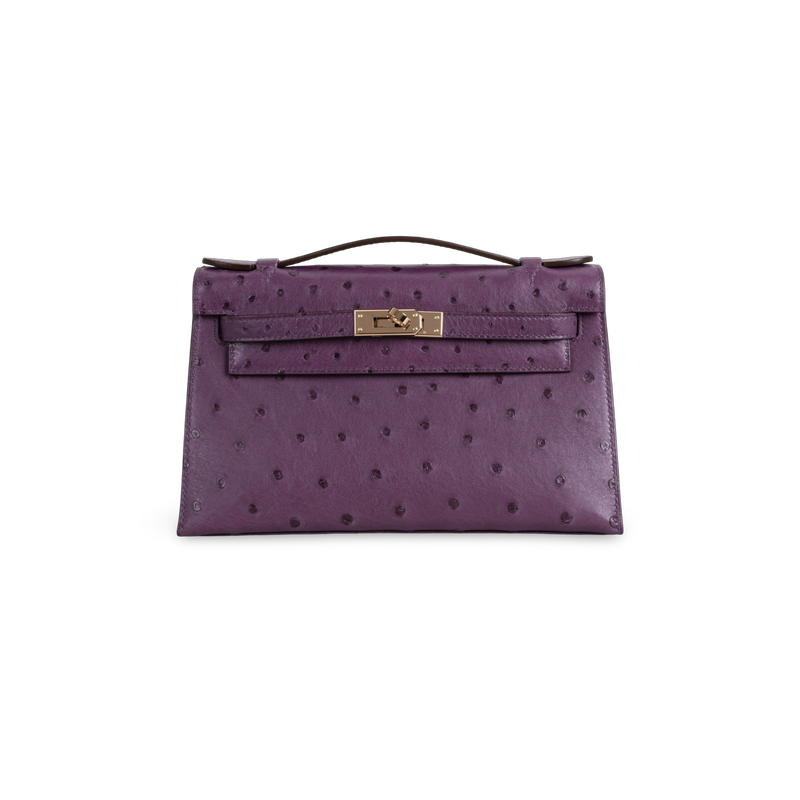 KELLY POCHETTE OSTRICH LEATHER ANEMONE WITH ROSE GOLD HARDWARE (RGHW)