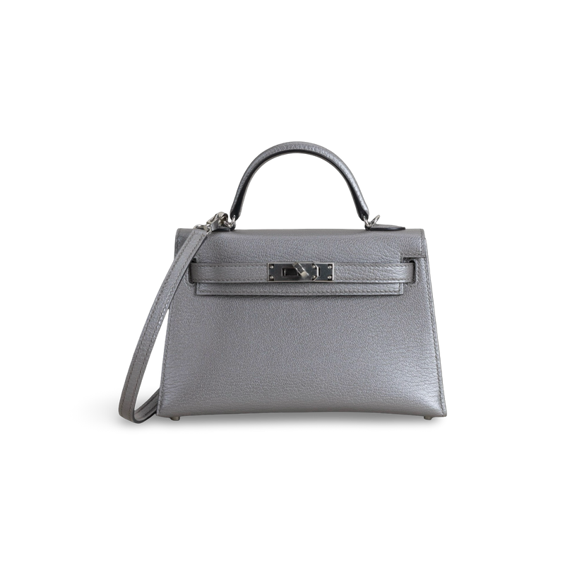 MINI KELLY II (20) CHAMKILLIGHT CHÈVRE LEATHER GRIS ARGENTE WITH PALLADIUM HARDWARE (PHW)