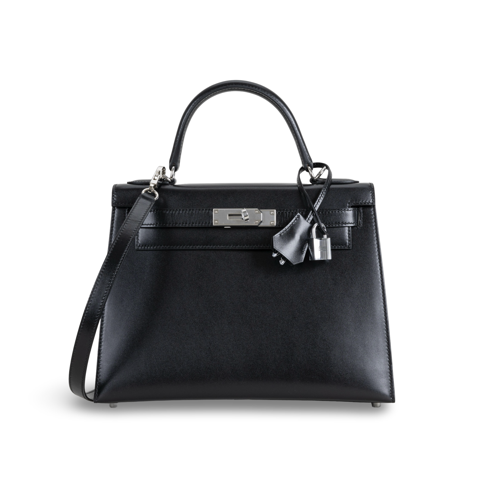 KELLY 28 BLACK BOX CALF LEATHER WITH PALLADIUM HARDWARE (PHW)