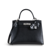 KELLY 28 BLACK BOX CALF LEATHER WITH PALLADIUM HARDWARE (PHW)