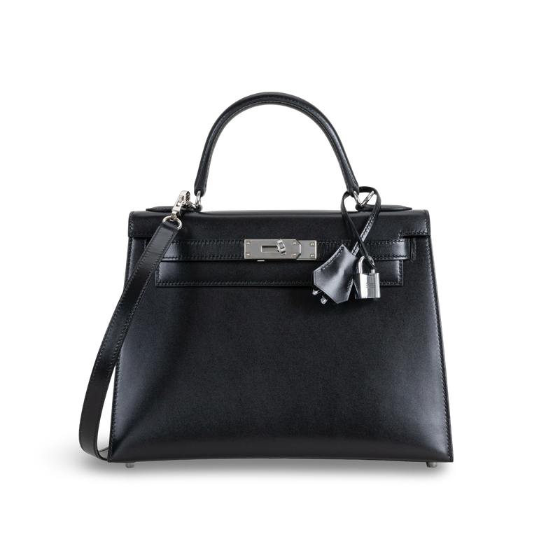 KELLY 28 BLACK BOX CALF LEATHER WITH PALLADIUM HARDWARE (PHW)