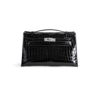 KELLY POCHETTE SHINY (LISSE) NILOTICUS CROCODILE LEATHER NOIR (BLACK) WITH PALLADIUM HARDWARE (PHW)