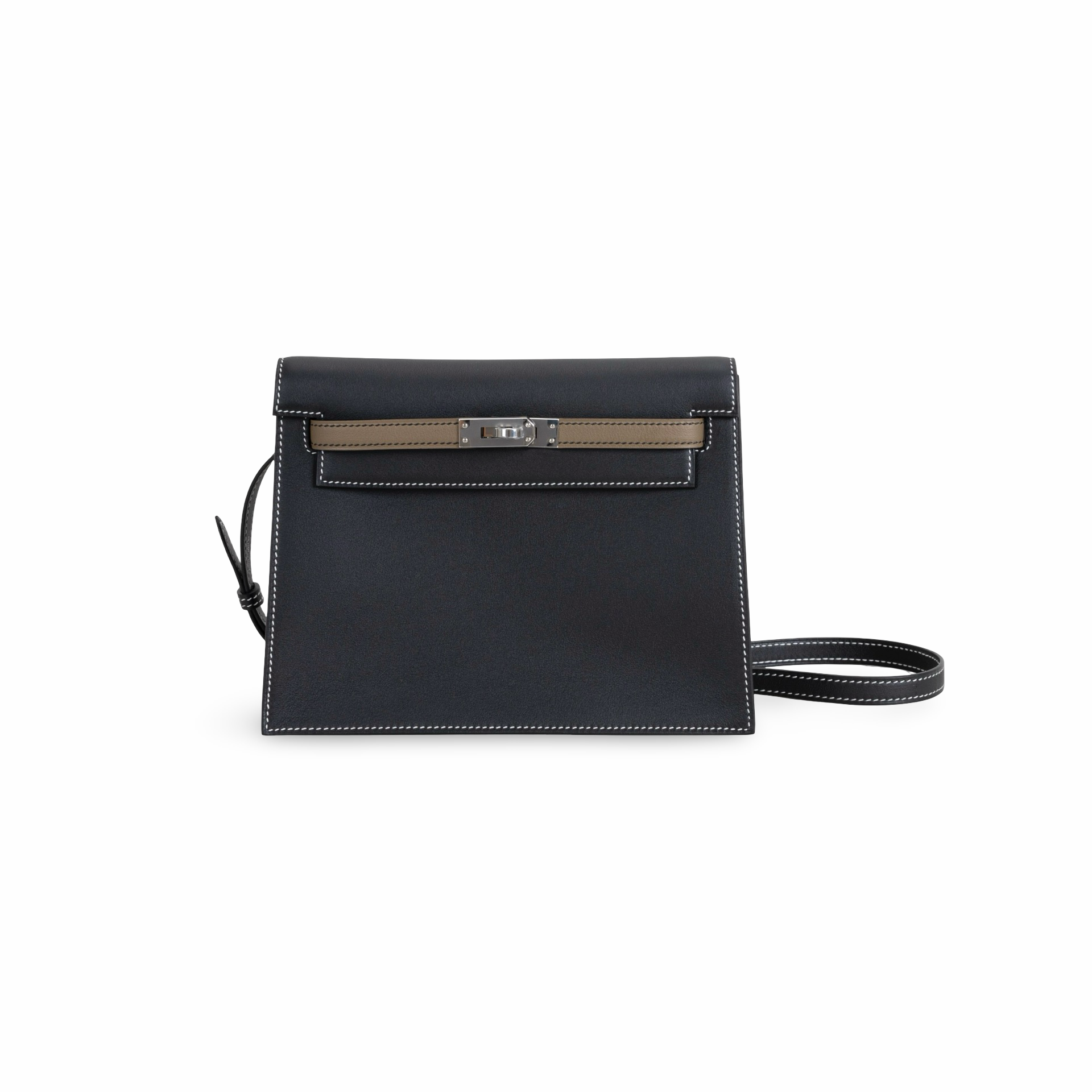KELLY DANSE EVERCOLOR LEATHER HORSESHOE STAMP (HSS) BI-COLOR NOIR (BLACK) & ETOUPE WITH PALLADIUM HARDWARE (PHW)