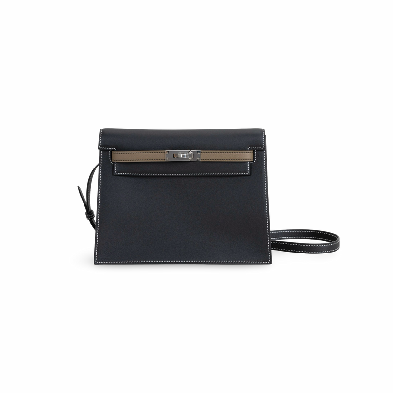 KELLY DANSE EVERCOLOR LEATHER HORSESHOE STAMP (HSS) BI-COLOR NOIR (BLACK) & ETOUPE WITH PALLADIUM HARDWARE (PHW)