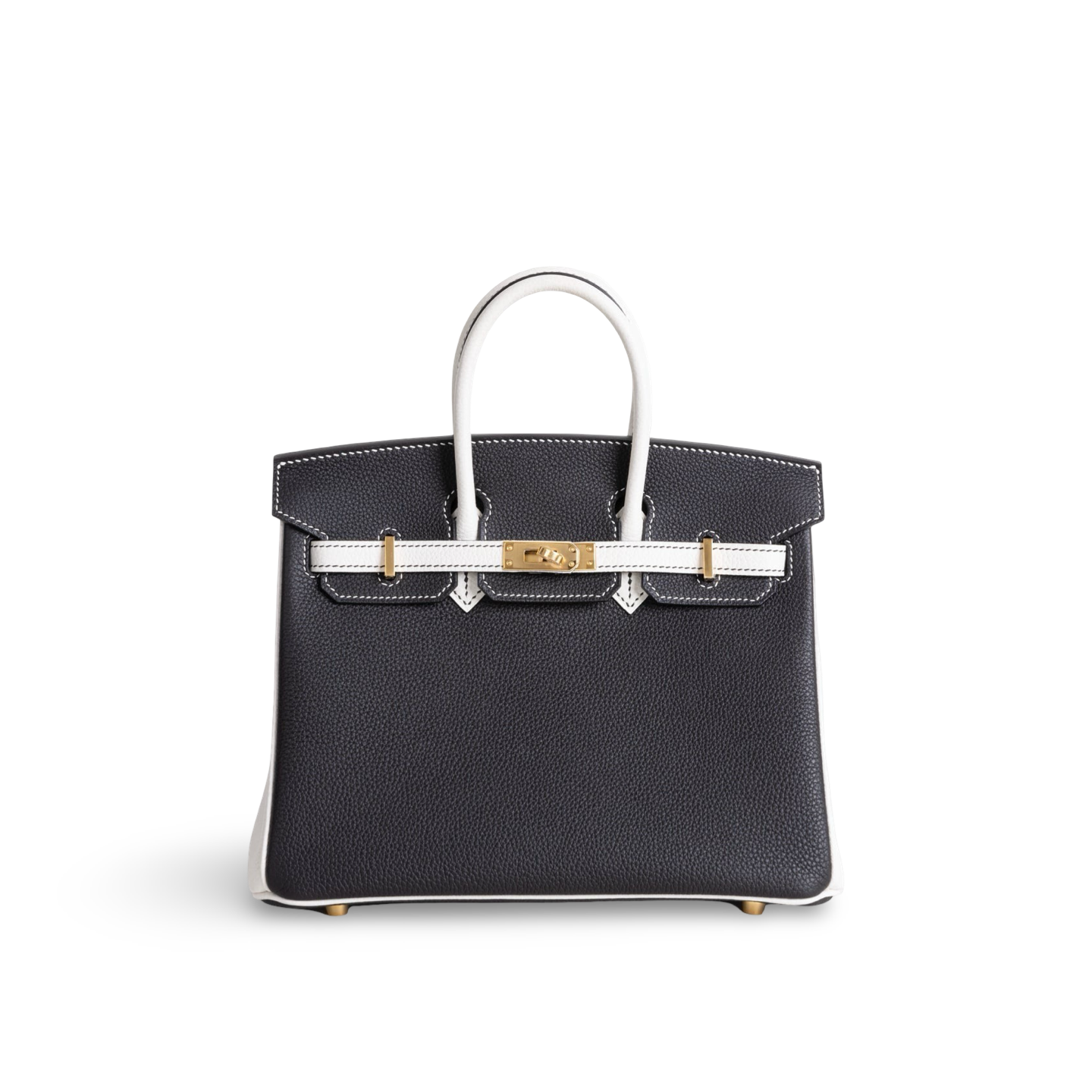 BIRKIN 25 TOGO LEATHER HORSESHOE STAMP (HSS) BI-COLOR NOIR (BLACK) & WHITE WITH GOLD HARDWARE (GHW)