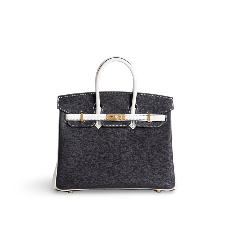 BIRKIN 25 TOGO LEATHER HORSESHOE STAMP (HSS) BI-COLOR NOIR (BLACK) & WHITE WITH GOLD HARDWARE (GHW)