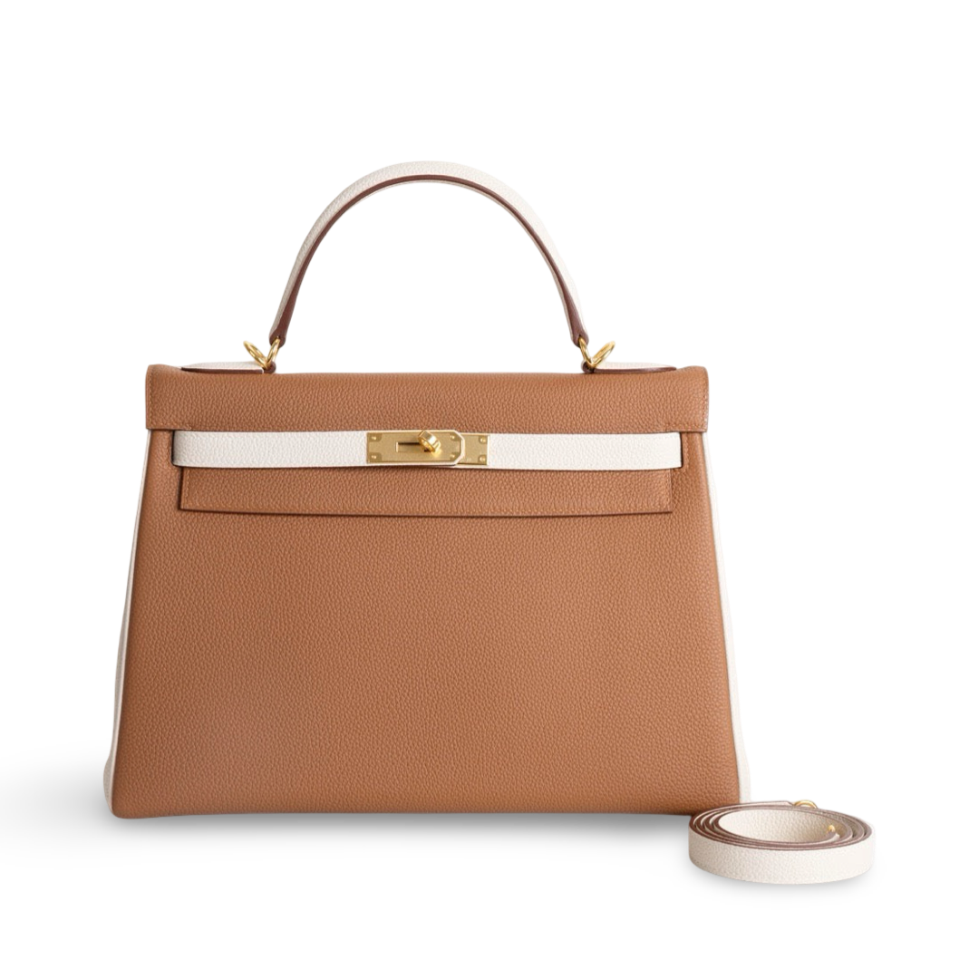 KELLY 32 TOGO LEATHER HORSESHOE STAMP (HSS) BI-COLOR GOLD & CRAIE WITH GOLD HARDWARE (GHW)