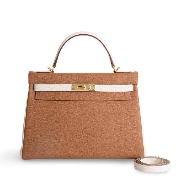 KELLY 32 TOGO LEATHER HORSESHOE STAMP (HSS) BI-COLOR GOLD & CRAIE WITH GOLD HARDWARE (GHW)