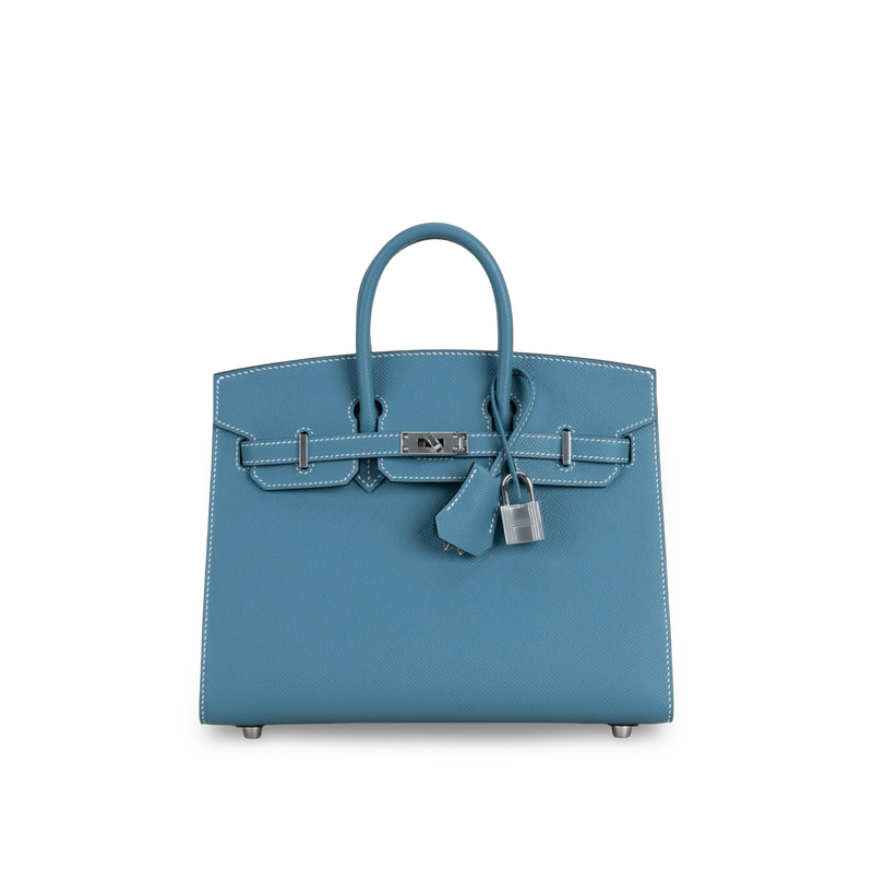 BIRKIN 25 (SELLIER SHAPE) EPSOM LEATHER BLEU JEAN WITH PALLADIUM HARDWARE (PHW)