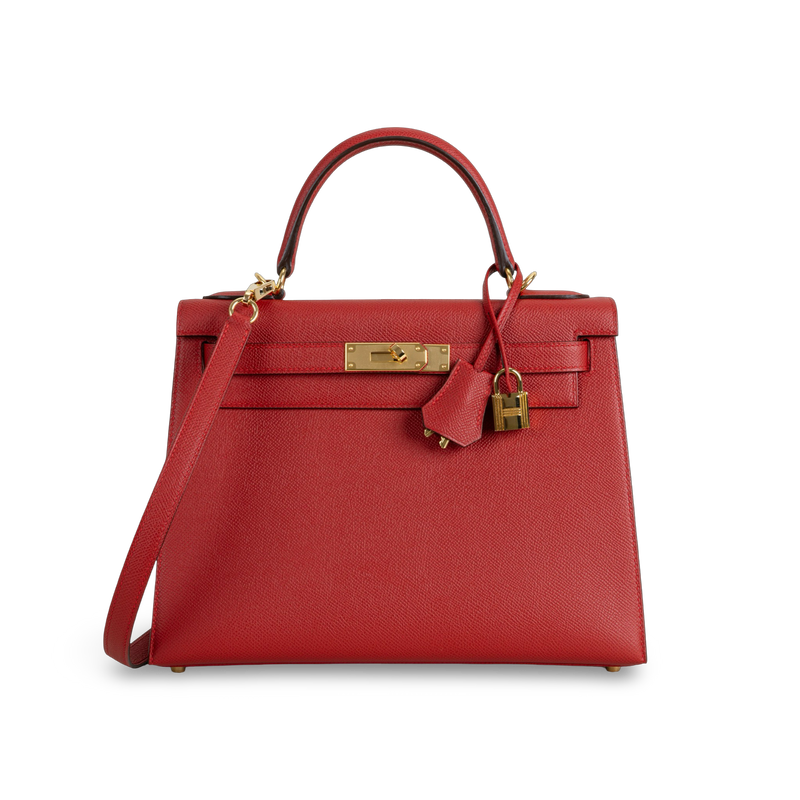 KELLY 28 EPSOM LEATHER ROUGE CASAQUE WITH GOLD HARDWARE (GHW)