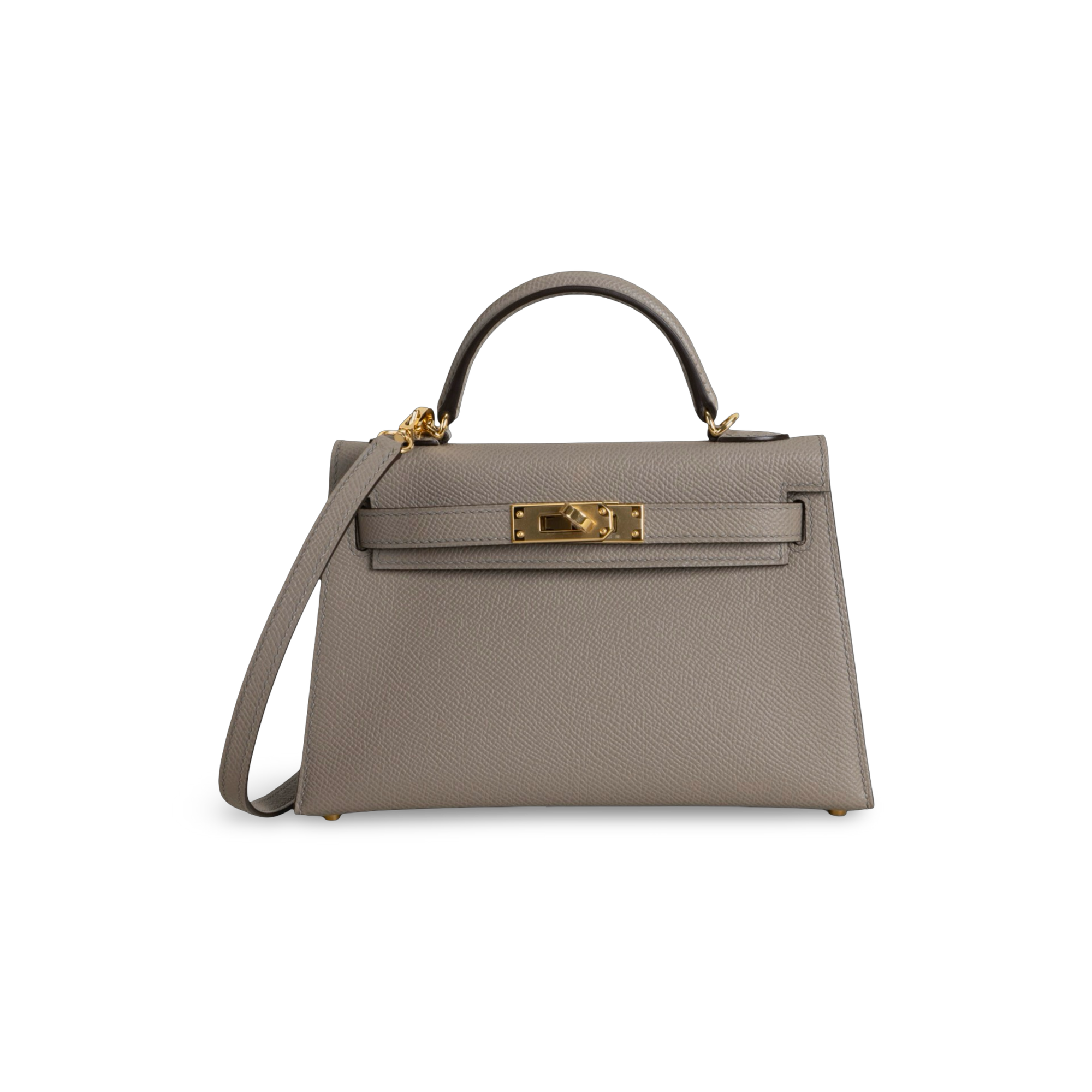 MINI KELLY II (20) EPSOM LEATHER GRIS ASPHALTE WITH GOLD HARDWARE (GHW)