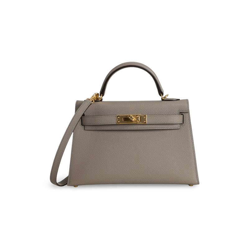 MINI KELLY II (20) EPSOM LEATHER GRIS ASPHALTE WITH GOLD HARDWARE (GHW)