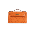 KELLY POCHETTE OSTRICH LEATHER ORANGE WITH GOLD HARDWARE (GHW)