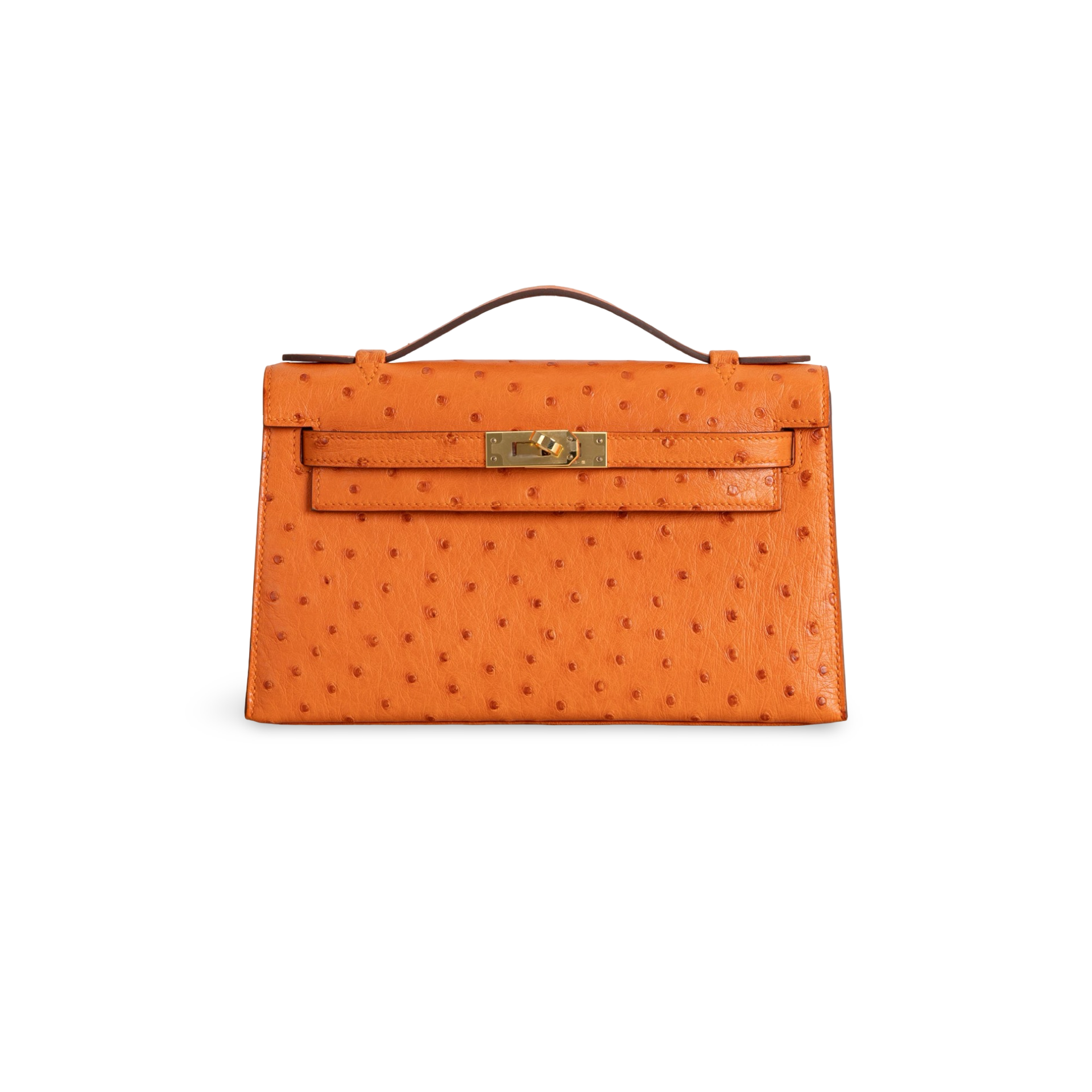 KELLY POCHETTE OSTRICH LEATHER ORANGE WITH GOLD HARDWARE (GHW)