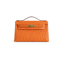 KELLY POCHETTE OSTRICH LEATHER ORANGE WITH GOLD HARDWARE (GHW)