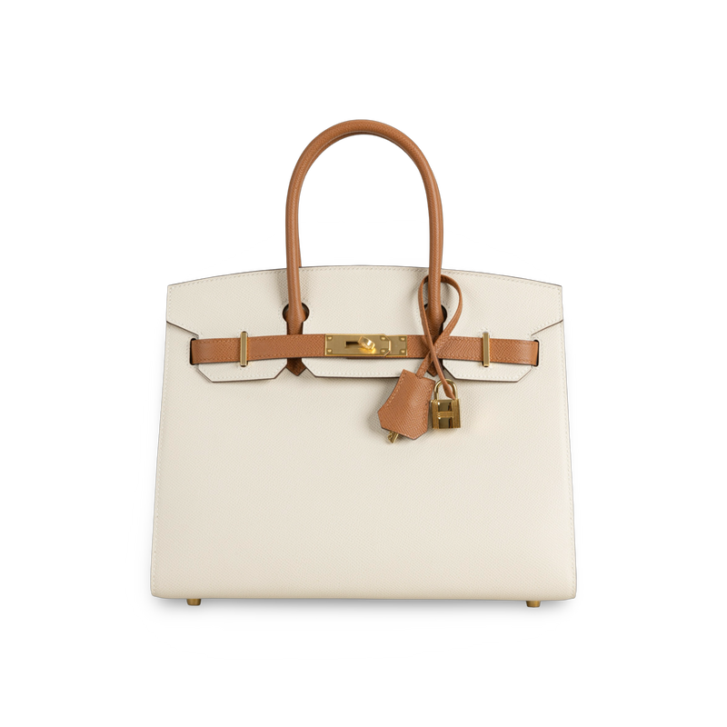 BIRKIN 30 (SELLIER SHAPE) EPSOM LEATHER HORSESHOE STAMP (HSS) BI-COLOR GOLD & CRAIE WITH GOLD HARDWARE (GHW)