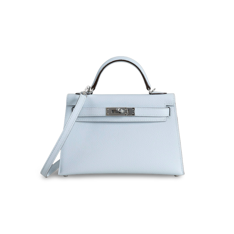 MINI KELLY II (20) EPSOM LEATHER BLEU AZUR WITH PALLADIUM HARDWARE (PHW)
