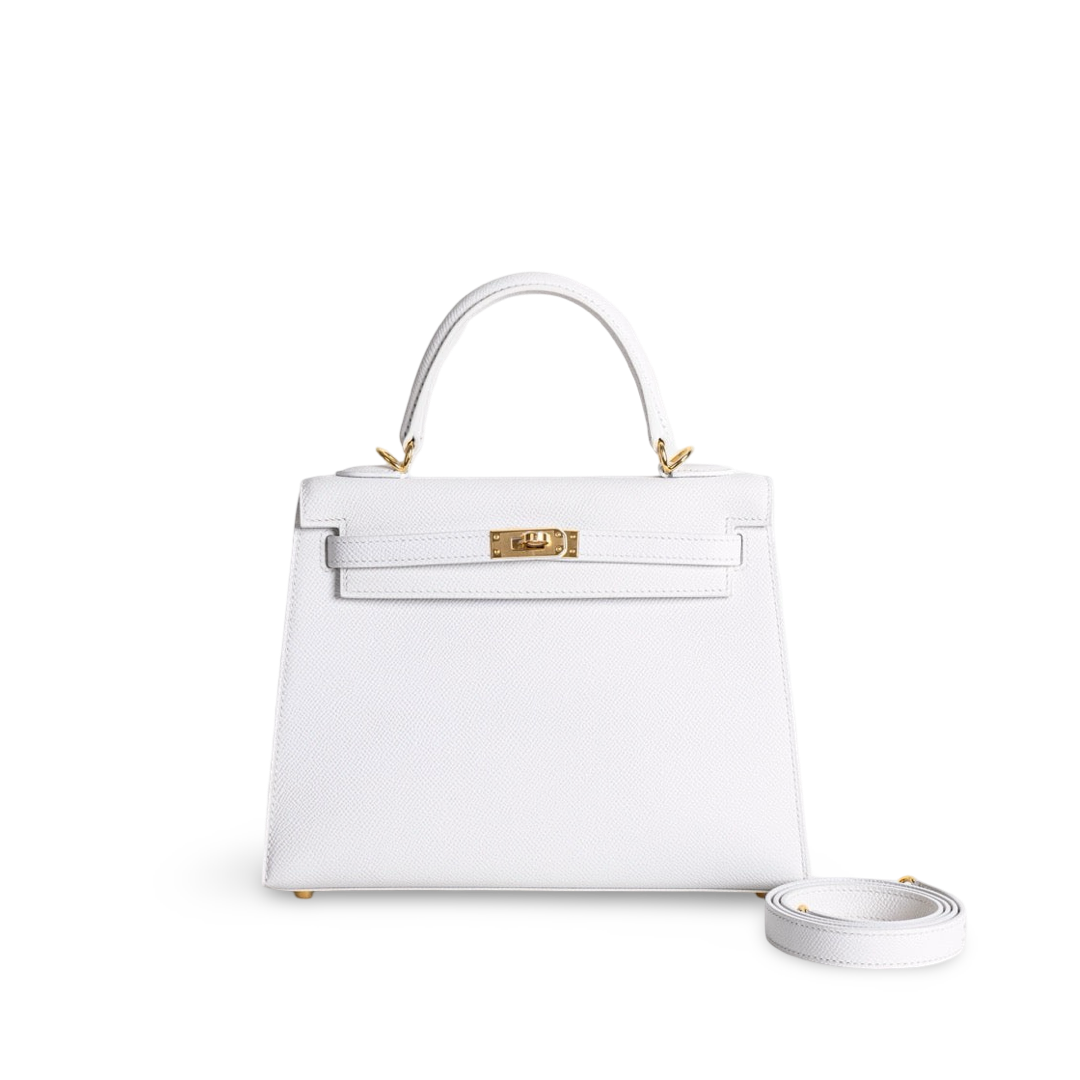 KELLY 25 EPSOM LEATHER WHITE WITH GOLD HARDWARE (GHW)
