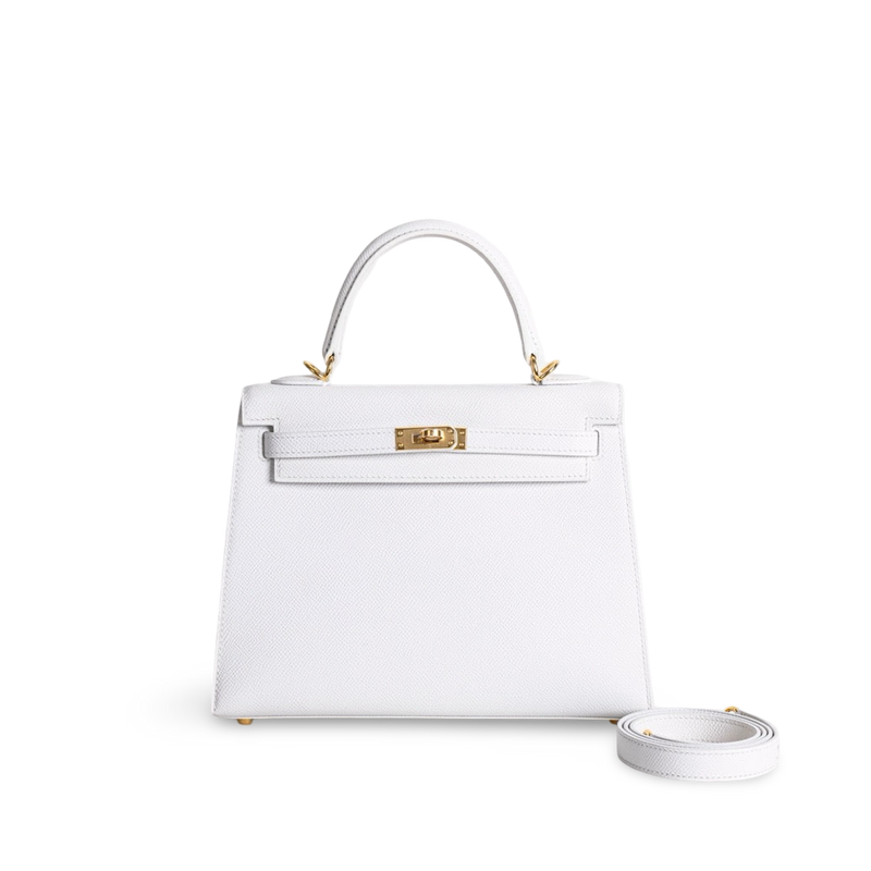 KELLY 25 EPSOM LEATHER WHITE WITH GOLD HARDWARE (GHW)