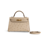 MINI KELLY II (20) OSTRICH LEATHER PARCHEMIN WITH GOLD HARDWARE (GHW)