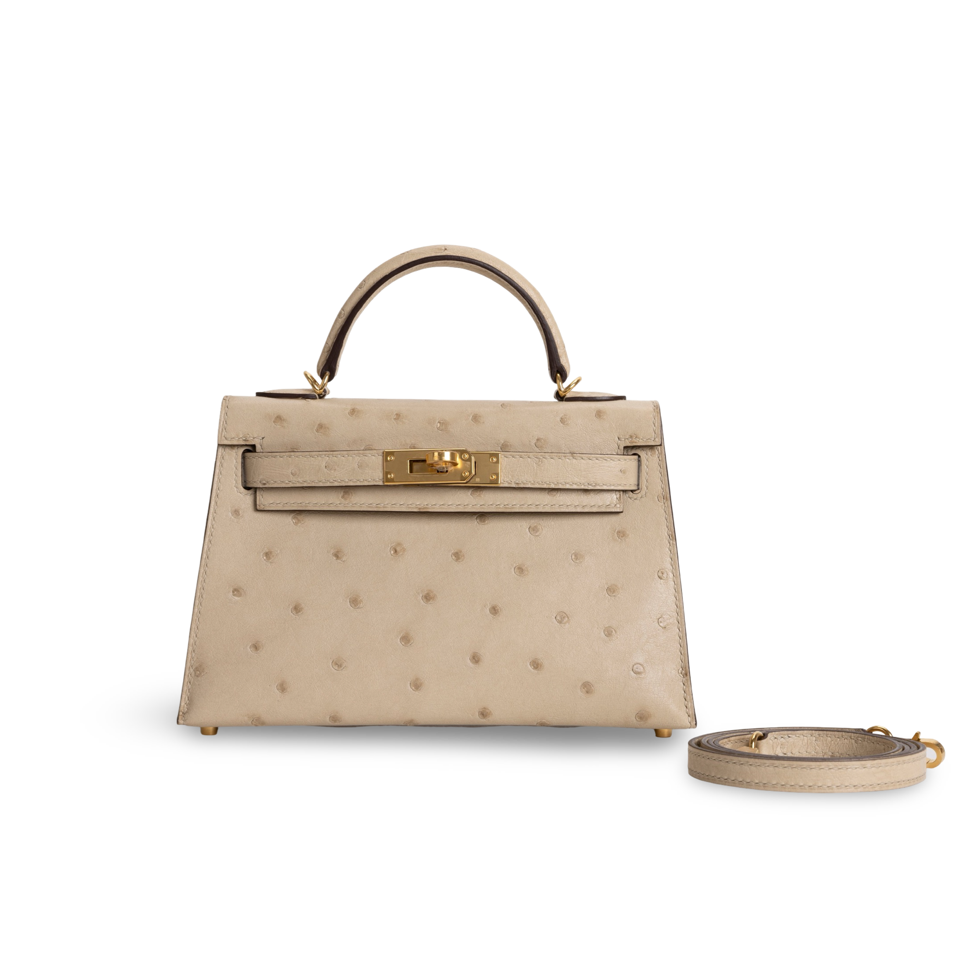 MINI KELLY II (20) OSTRICH LEATHER PARCHEMIN WITH GOLD HARDWARE (GHW)