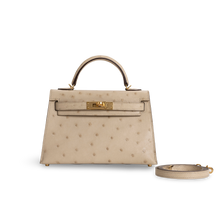 MINI KELLY II (20) OSTRICH LEATHER PARCHEMIN WITH GOLD HARDWARE (GHW)
