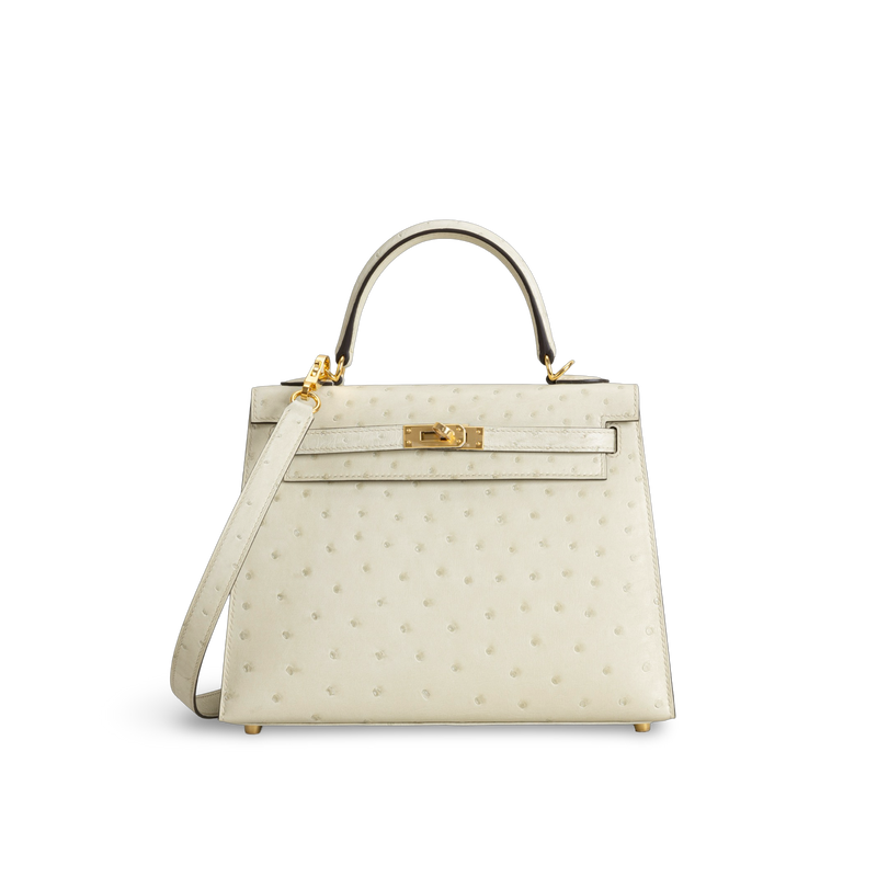 KELLY 25 OSTRICH LEATHER PARCHEMIN WITH GOLD HARDWARE (GHW)