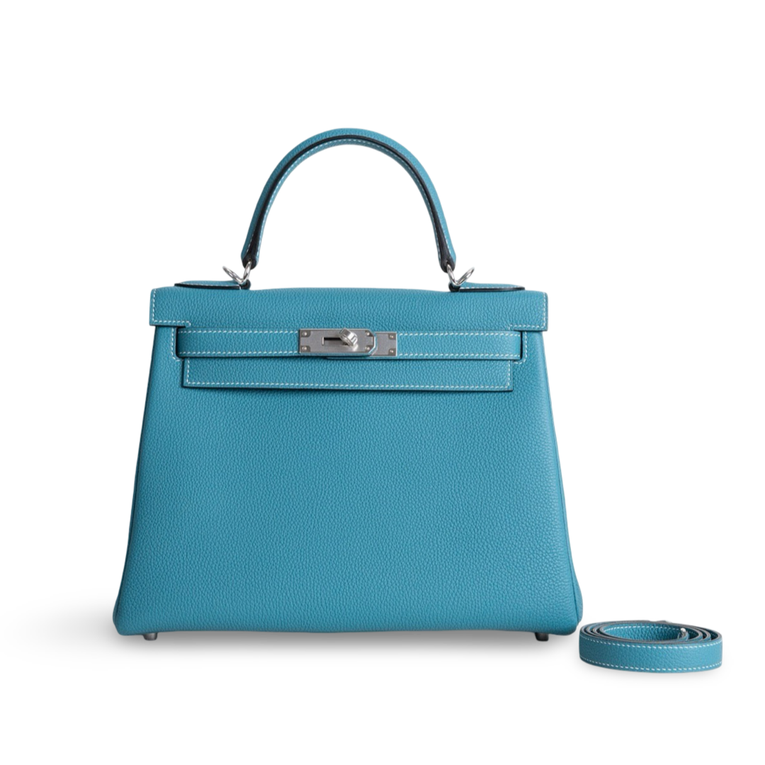 KELLY 28 TOGO LEATHER BLEU JEAN WITH PALLADIUM HARDWARE (PHW)