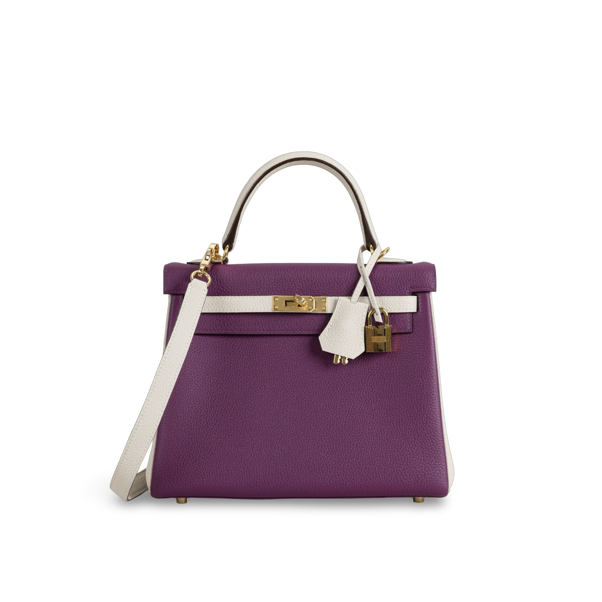 KELLY 25 TOGO LEATHER HORSESHOE STAMP (HSS) BI-COLOR ANEMONE & CRAIE WITH GOLD HARDWARE (GHW)