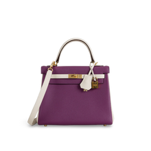 KELLY 25 TOGO LEATHER HORSESHOE STAMP (HSS) BI-COLOR ANEMONE & CRAIE WITH GOLD HARDWARE (GHW)