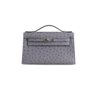 KELLY POCHETTE OSTRICH LEATHER GRIS AGATE WITH PALLADIUM HARDWARE (PHW)