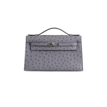 KELLY POCHETTE OSTRICH LEATHER GRIS AGATE WITH PALLADIUM HARDWARE (PHW)