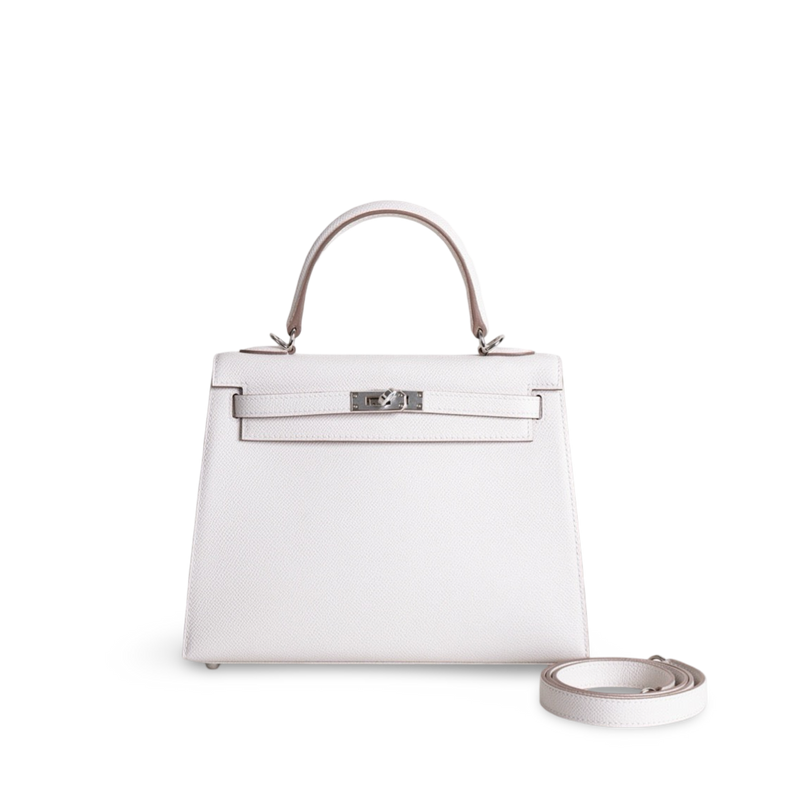 KELLY 25 EPSOM LEATHER GRIS PALE WITH PALLADIUM HARDWARE (PHW)