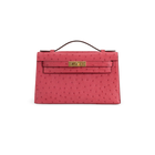 KELLY POCHETTE OSTRICH LEATHER ROSE TYRIEN WITH GOLD HARDWARE (GHW)