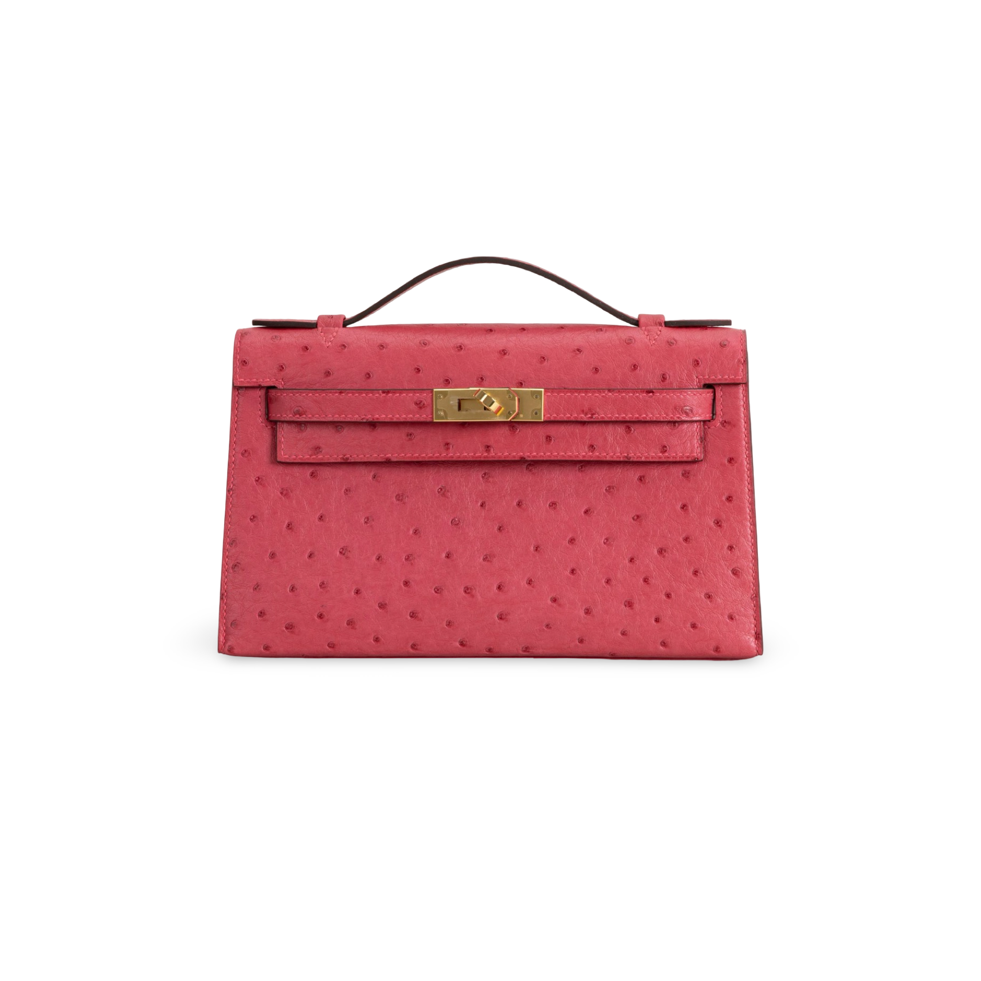 KELLY POCHETTE OSTRICH LEATHER ROSE TYRIEN WITH GOLD HARDWARE (GHW)