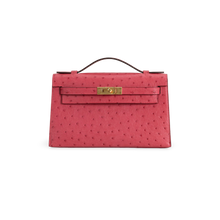 KELLY POCHETTE OSTRICH LEATHER ROSE TYRIEN WITH GOLD HARDWARE (GHW)