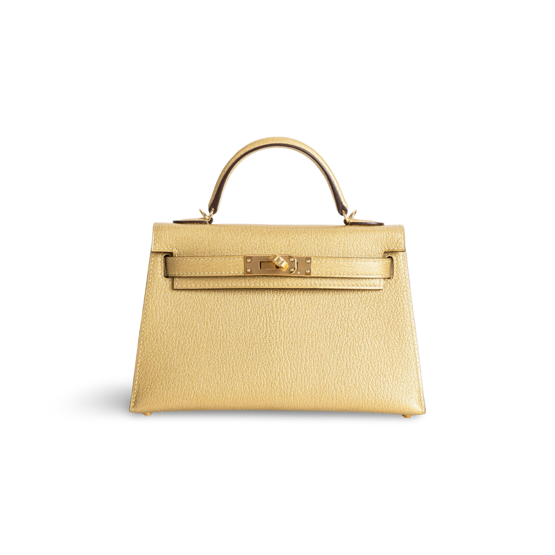 MINI KELLY II (20) CHEVRE LEATHER METALLIC DORE WITH GOLD HARDWARE (GHW)