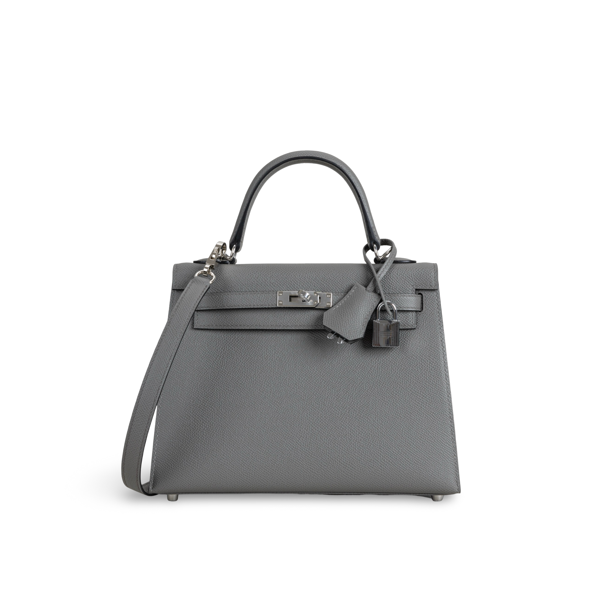 KELLY 25 EPSOM LEATHER GRIS MEYER WITH PALLADIUM HARDWARE (PHW)