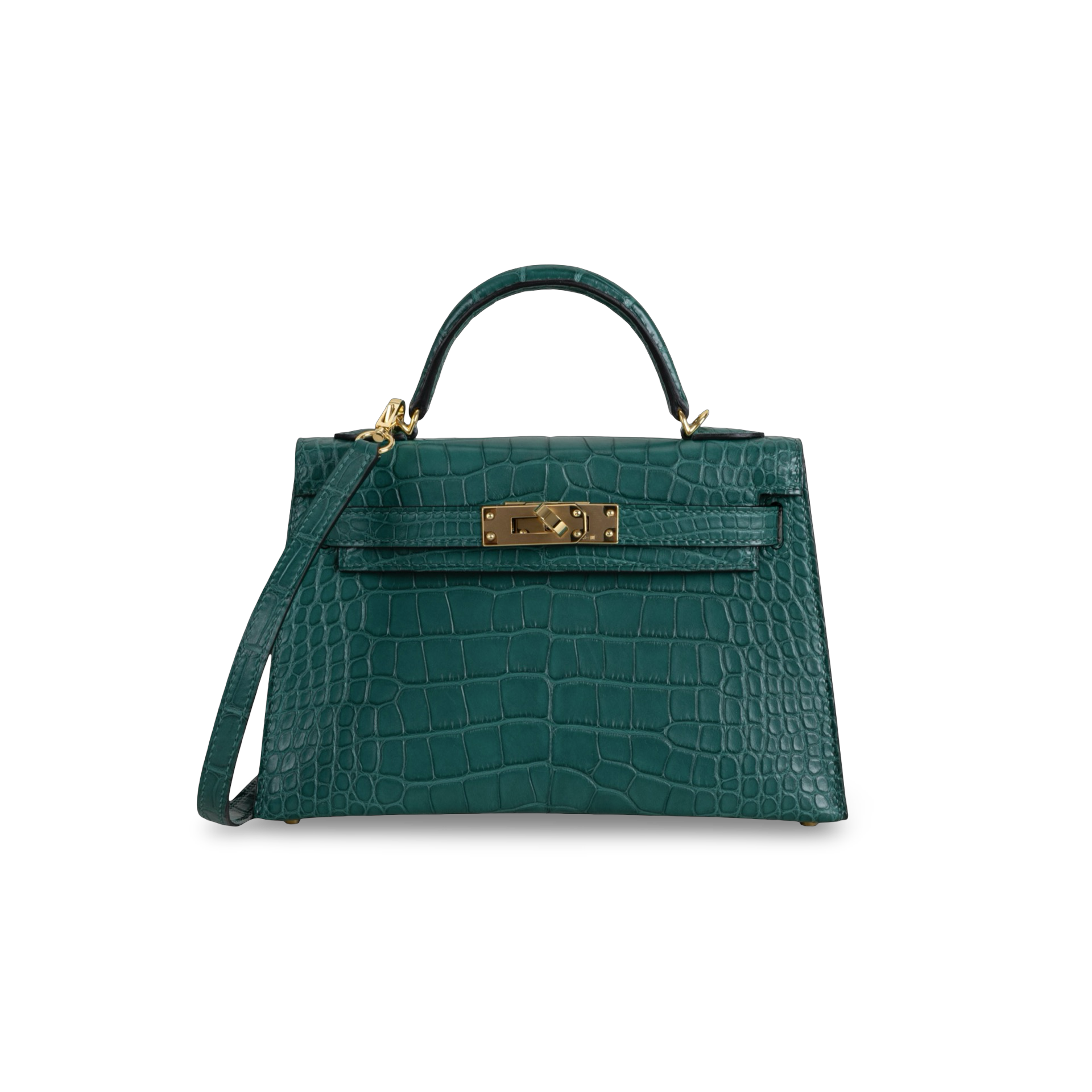 MINI KELLY II (20) MATTE MISSISSIPPIENSIS ALLIGATOR LEATHER MALACHITE WITH GOLD HARDWARE (GHW)