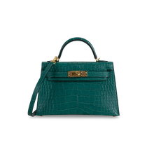 MINI KELLY II (20) MATTE MISSISSIPPIENSIS ALLIGATOR LEATHER MALACHITE WITH GOLD HARDWARE (GHW)