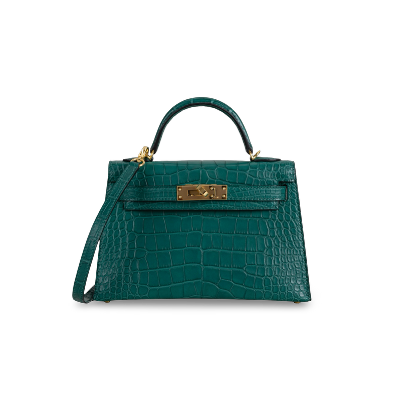 MINI KELLY II (20) MATTE MISSISSIPPIENSIS ALLIGATOR LEATHER MALACHITE WITH GOLD HARDWARE (GHW)