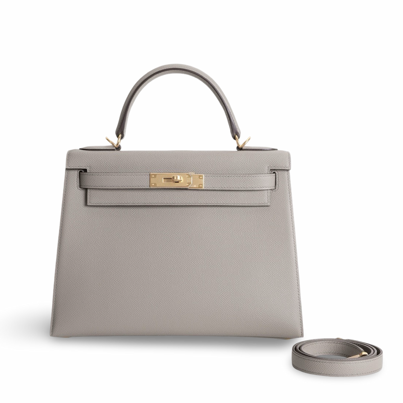 KELLY 28 EPSOM LEATHER GRIS ASPHALTE WITH GOLD HARDWARE (GHW)