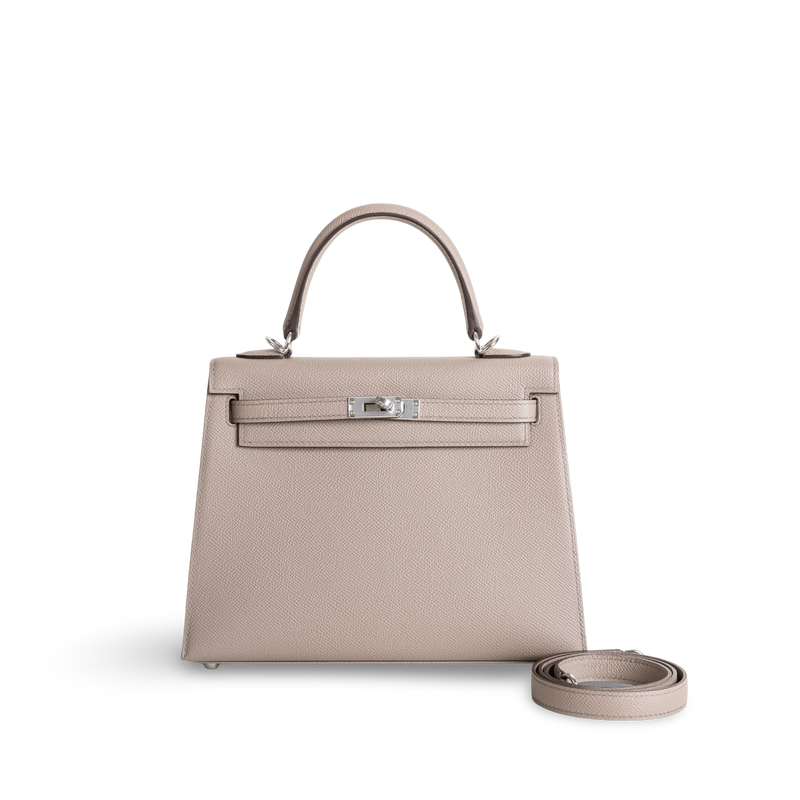 KELLY 25 EPSOM LEATHER GRIS ASPHALTE WITH PALLADIUM HARDWARE (PHW)